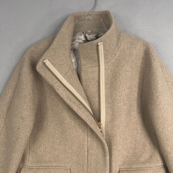 J Crew Coat Womens Large Tan Wool Stadium Cloth Nello Gori Minimal Quiet Luxury - Picture 4 of 13